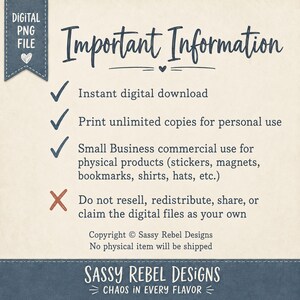 Puede incluir: Un archivo digital PNG con el texto Important Information. Enumera los t&eacute;rminos de uso con marcas de verificaci&oacute;n para descarga instant&aacute;nea, impresi&oacute;n personal ilimitada y uso comercial, y una X para la prohibici&oacute;n de reventa.