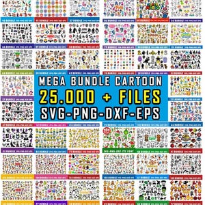 Mega Cartoon Svg Bundle, Cartoon Mega Png, Sylwetka, Cricut, Postacie z kreskówek Mega Bundle Svg, Giga Cartoon Bundle