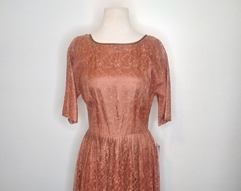1950’s Peach Brown Lace Dress