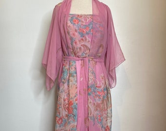 60s-70s Magenta Floral Blouson Maxi Dress Set