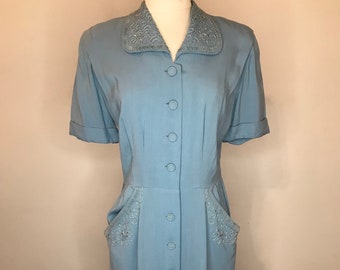 1950 blue button dress