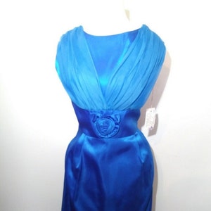 1950s Blue Taffeta Chiffon Dress