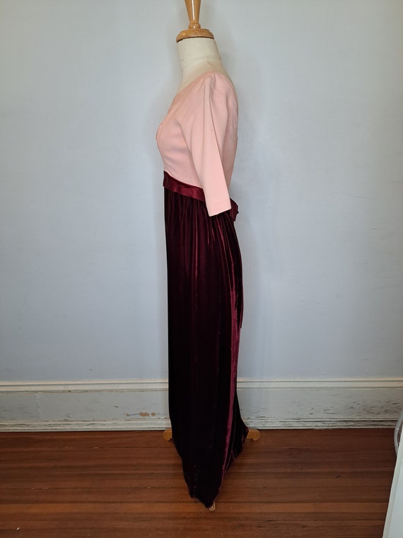 1950s Pink Taffeta and Red Velvet Dress - image 2