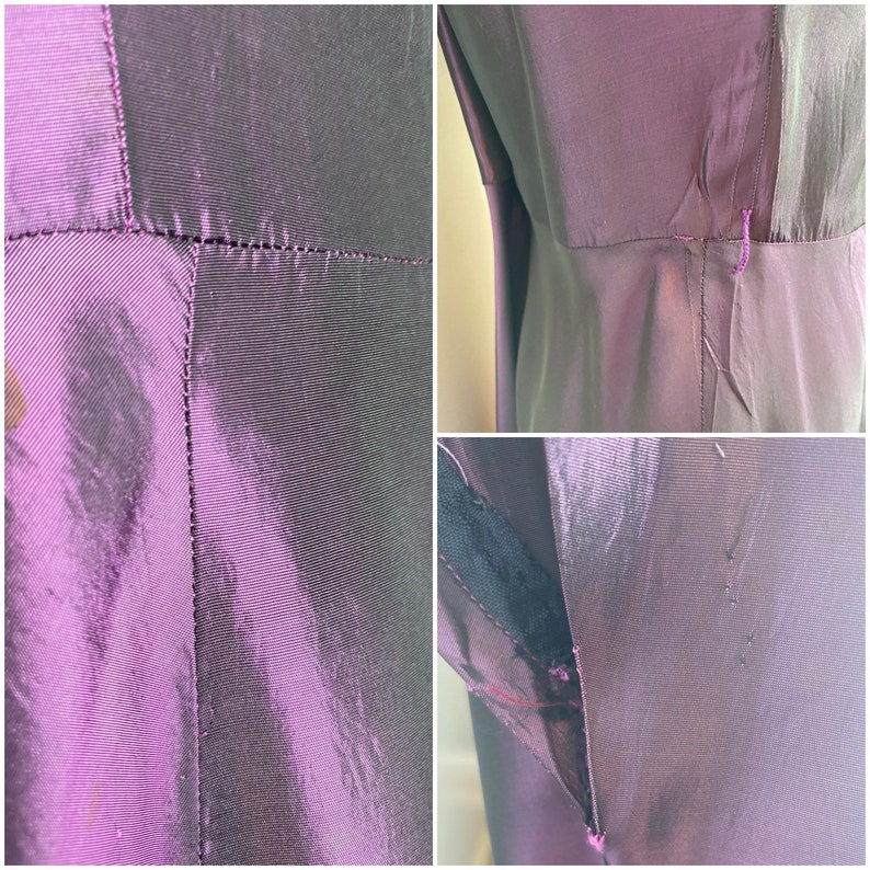 1950s Vintage Metallic Purple Taffeta Fit and Flare Dress with Pink Satin Ribbon, Full Skirt image 7