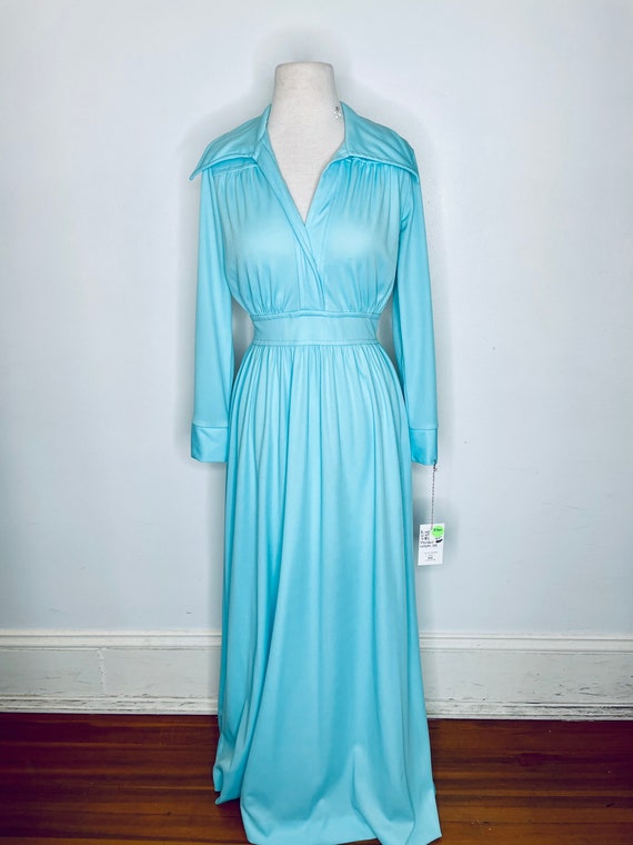 1970s Blue Polyester Handmade Prairie Dress