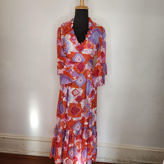 Vintage Sincerely Gidding Jenny Traina Boutique Orange 1970's Dress