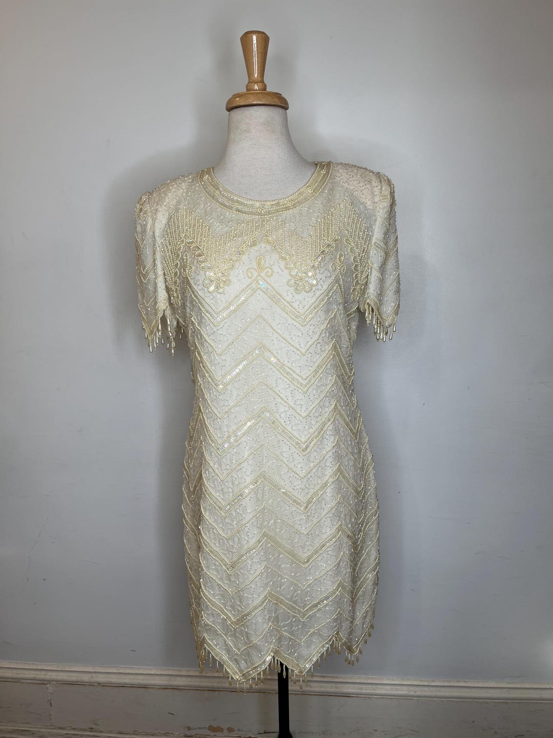 1920s Inspired White Beaded Dress