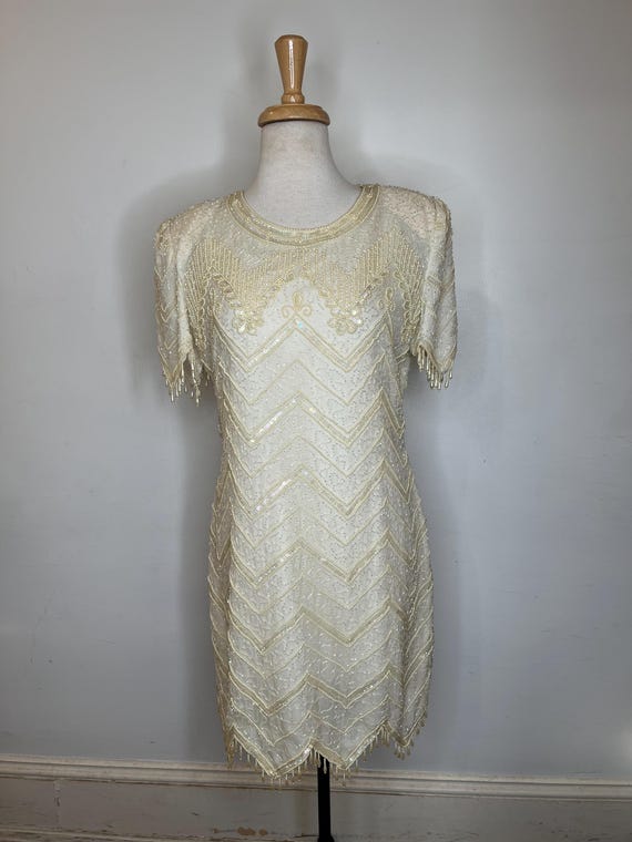 white beaded dress 1920s 1920s Inspired White Beaded Dress