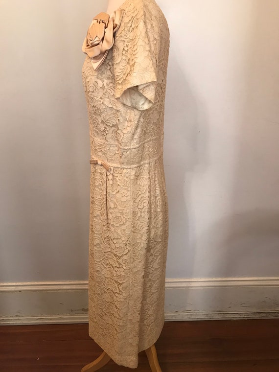 Cream 1950s lace dress - image 2