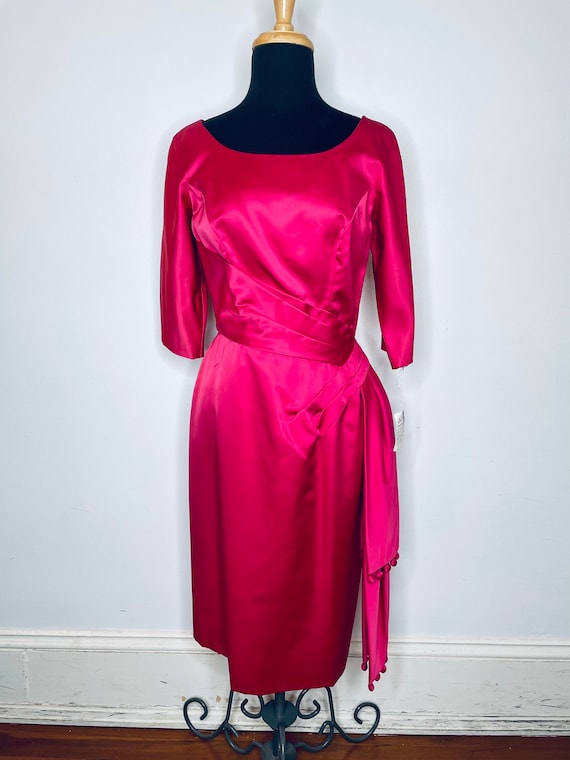 1950s Magenta Taffeta Dress - image 1