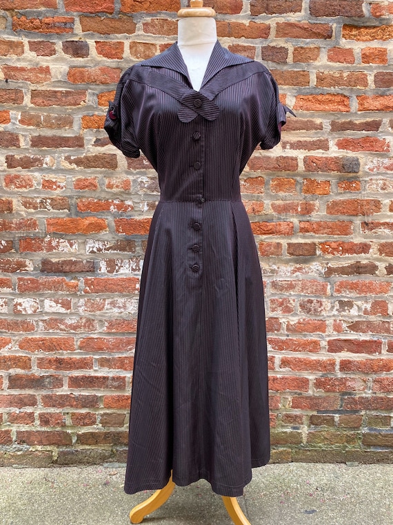 1950s-60s Vintage Black Taffeta Rockabilly Dress … - image 2
