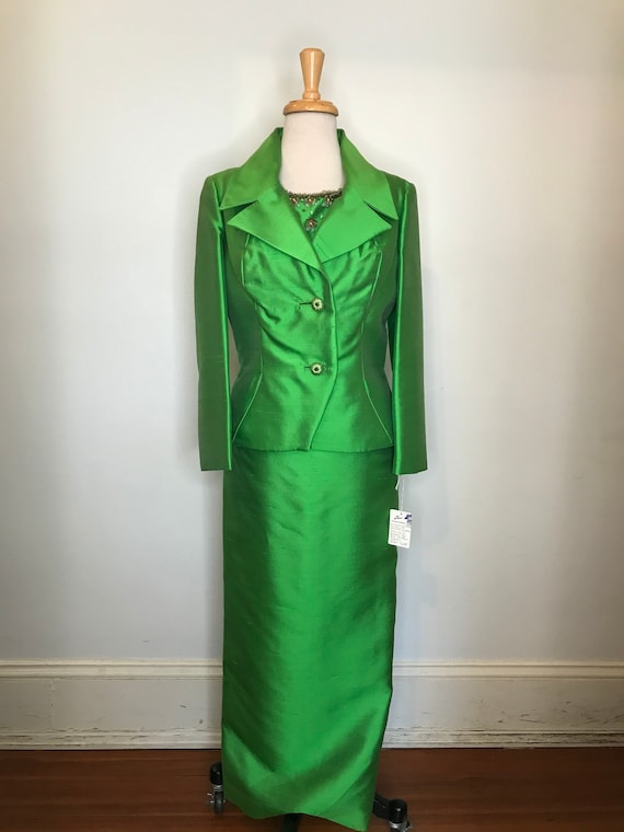 1960’s Green Raw Silk 2pc Set - image 1