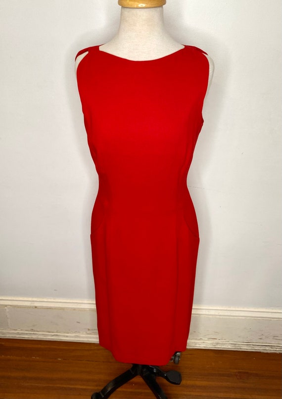 Giorgio Armani Black Label 1980e Vintage Red Fitted Sleeveless Sheath Dress With Pockets - Etsy Giorgio Armani Black Label 1980e Vintage Red Fitted Sleeveless Sheath Dress With Pockets - Etsy