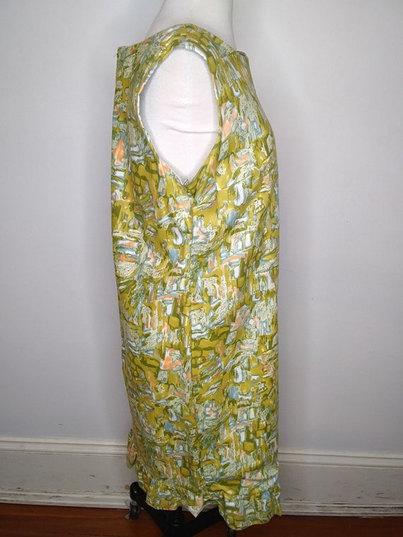 1960s Green & Yellow Abstract Mod Shift Dress Lig… - image 4