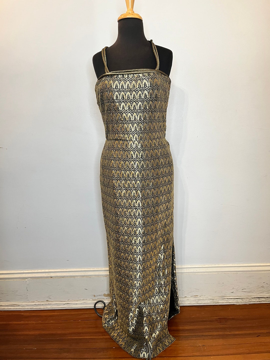 black gold brocade dress Chouf Silk Brocade Gold & Black Dress