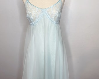 Vintage Pale Blue Vanity Fair Babydoll with Lace Bodice