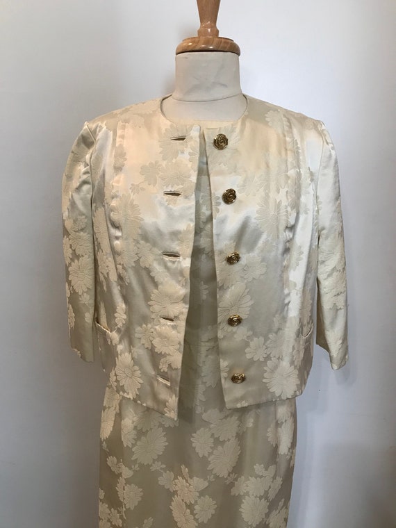 1950 white brocade jacket & dress - image 1