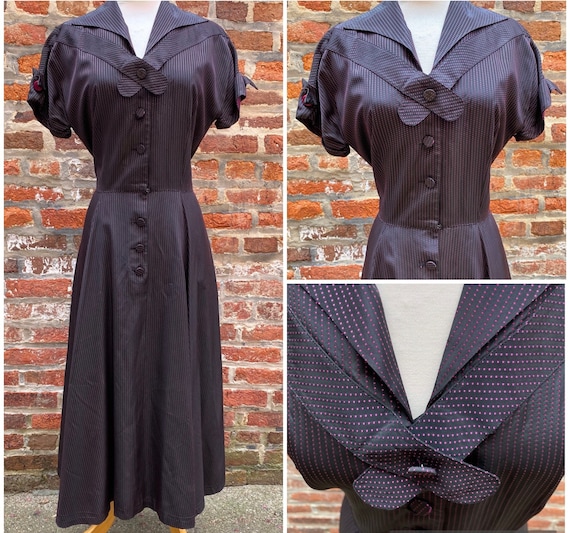 1950s-60s Vintage Black Taffeta Rockabilly Dress … - image 1
