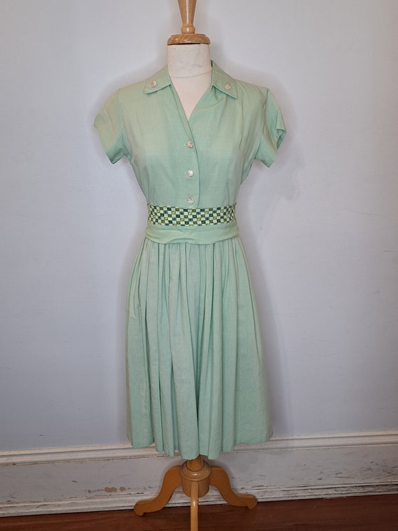1950s Mint Green Dress with Belt Gem