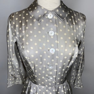 1950s Anne Fogarty Silk Grey Polka Dot Dress