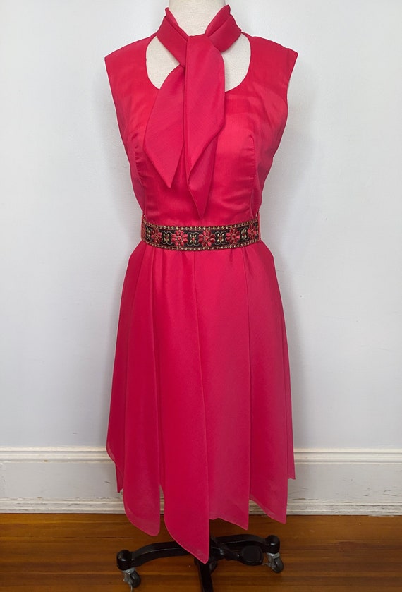 1960s Vintage Party Dress & Belt Set, Magenta Chif