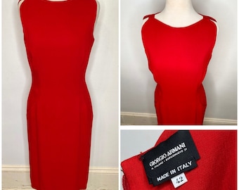 Giorgio Armani Black Label 1980e Vintage Red Fitted Sleeveless Sheath Dress with Pockets