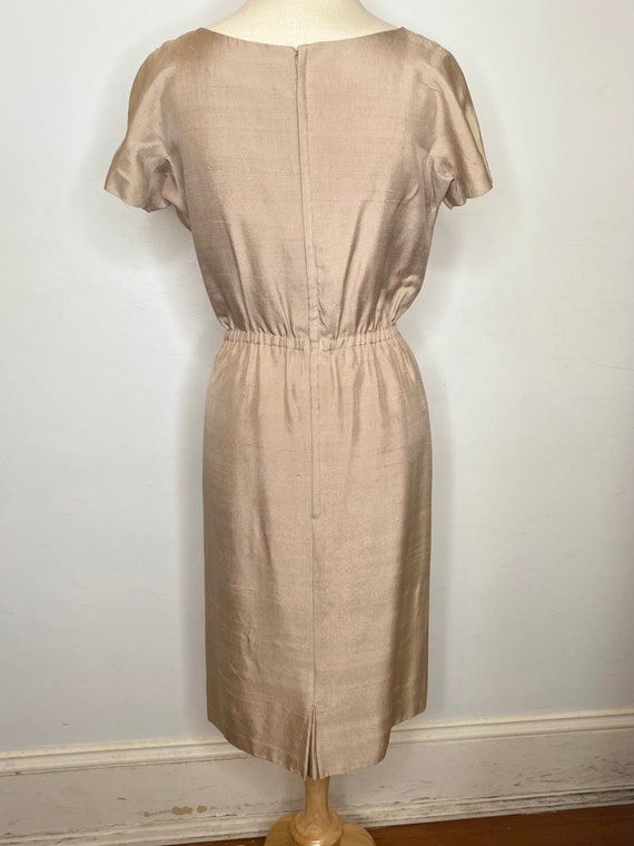Early 1960s Vintage Tan Raw Silk Dress with Multi… - image 6