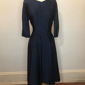 1950s Dark Blue Sweetheart Dance Dress