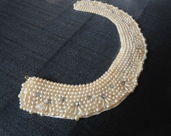 1950's Faux Pearl Collar w/Crystals, Satin Backing