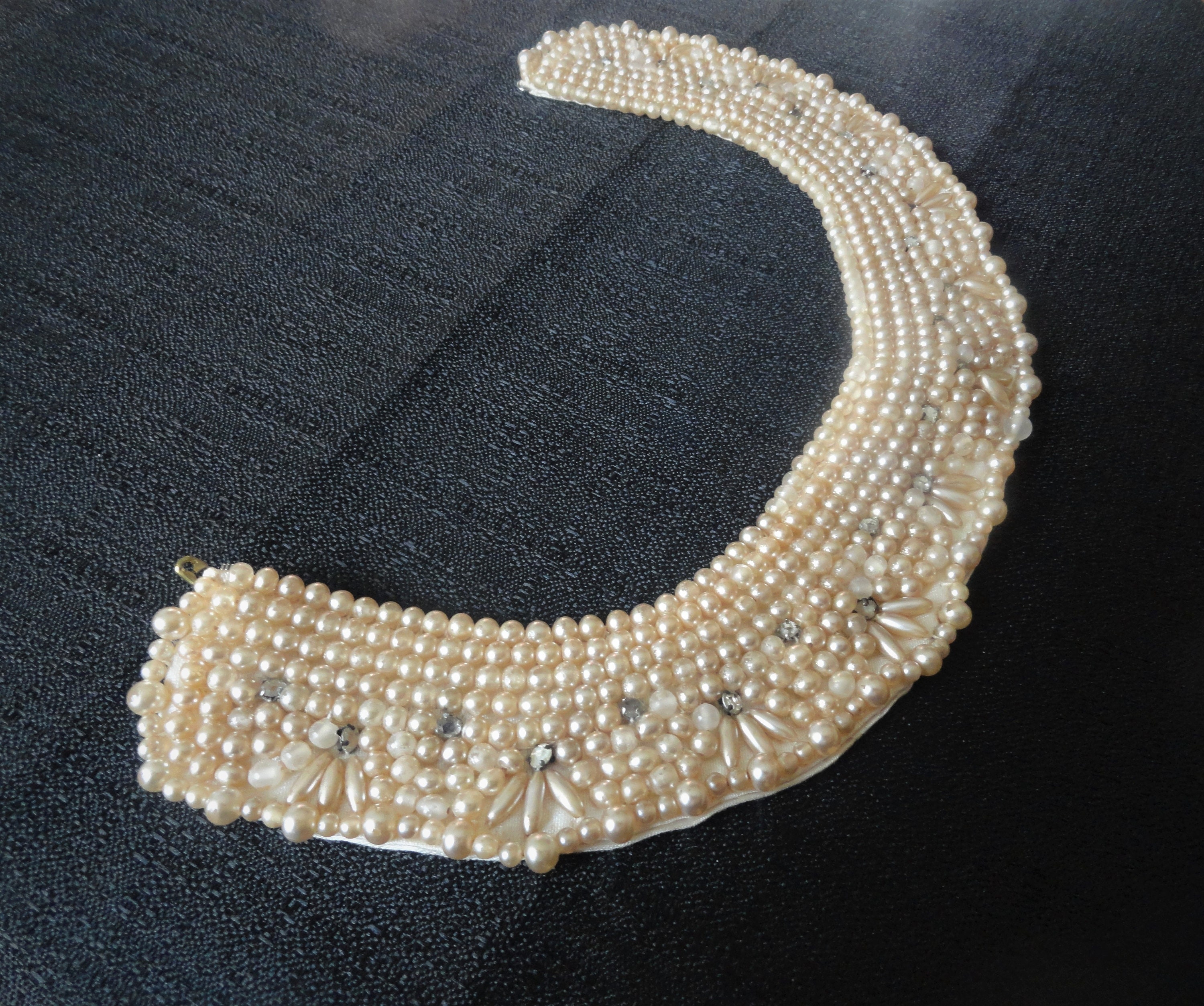 1950's Faux Pearl Collar W/crystals, Satin Backing - Etsy