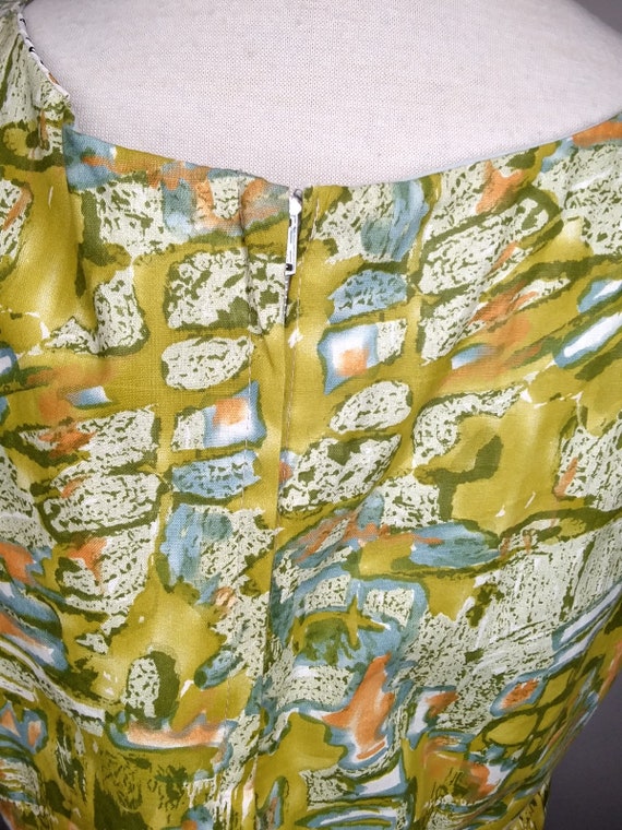 1960s Green & Yellow Abstract Mod Shift Dress Lig… - image 6