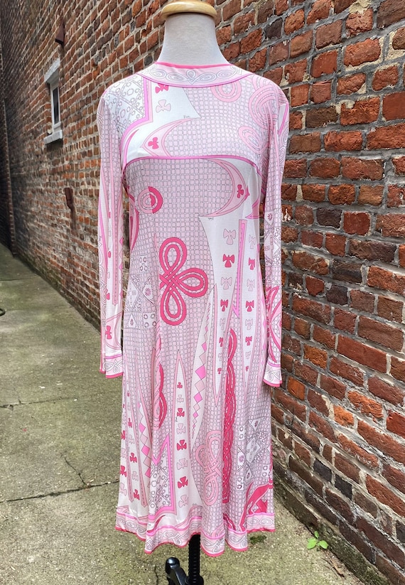 Emilio Pucci Vintage Late 1960s 70s Pink Silk Long Sleeve Dress Art Nouveau Psychedelic Print Etsy