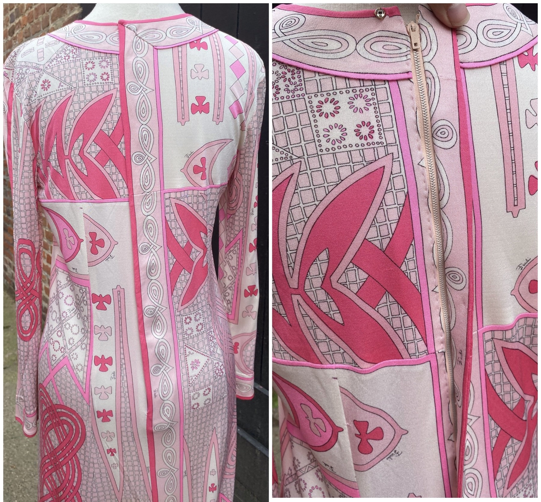 Emilio Pucci Vintage Late 1960s- 70s Pink Silk Long Sleeve Dress