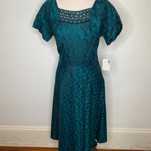 1950s Black and Turquoise Brocade Dress image 2