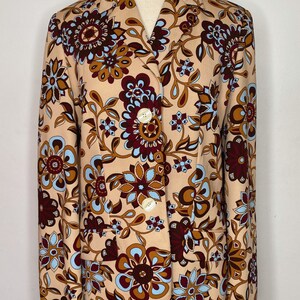 1990s does 70s D&G Dolce and Gabbana Tan and Blue Paisley Blazer Jacket