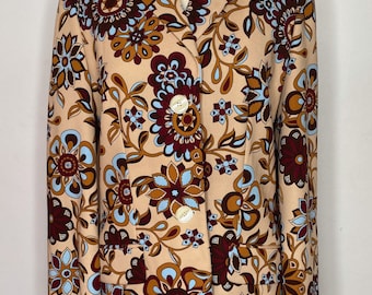 1990s does 70s D&G Dolce and Gabbana Tan and Blue Paisley Blazer Jacket