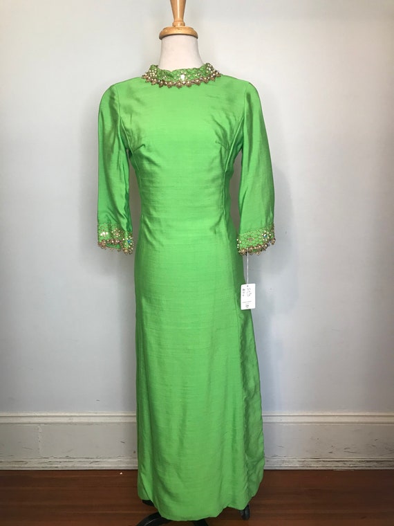 Vintage Green Raw Silk Dress