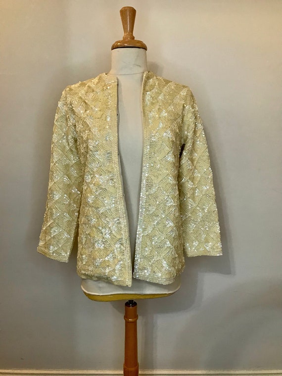 Vintage buttercream sequin jacket - image 1