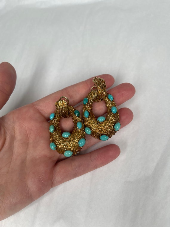 Gold Tone Turquoise Earrings - image 3