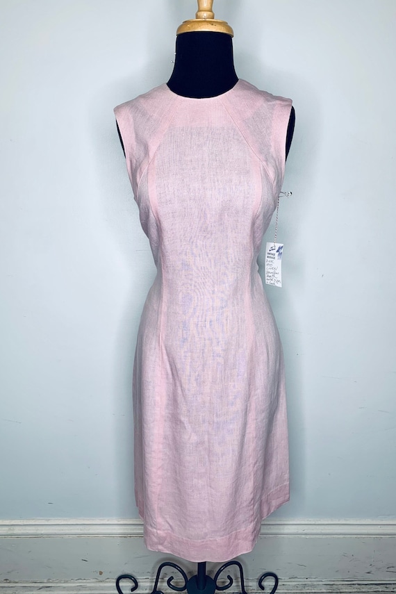1950 Pure Irish Linen Pale Pink Sleeveless Sheath 