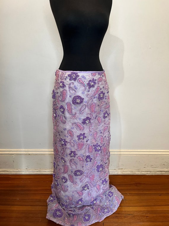 Purple 3D paisley beads fully lined long skirt