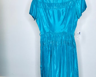 1950 Carol Rodgers Turquoise Taffeta Dress