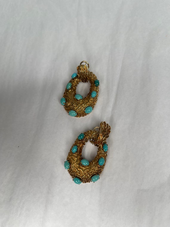 Gold Tone Turquoise Earrings - image 1