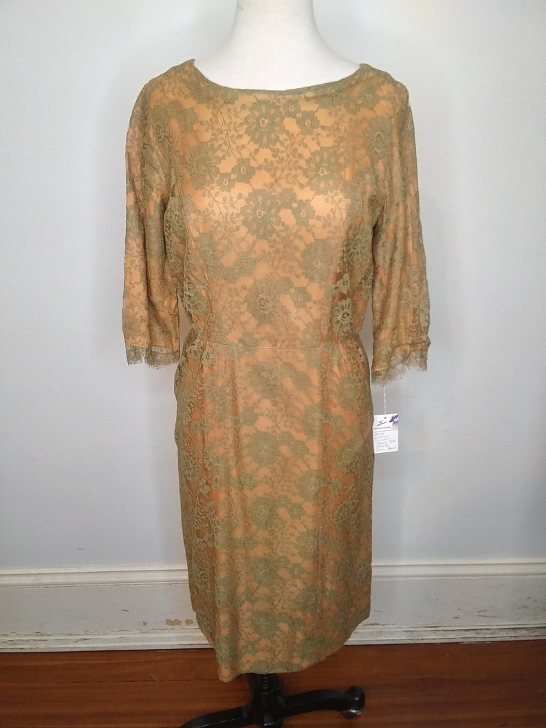 1950s Yellow Green Lace Dress image 1