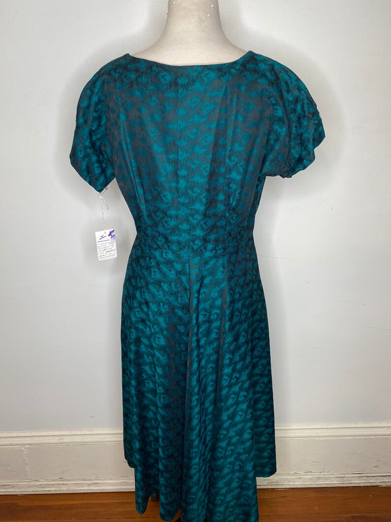 1950s Black and Turquoise Brocade Dress image 5
