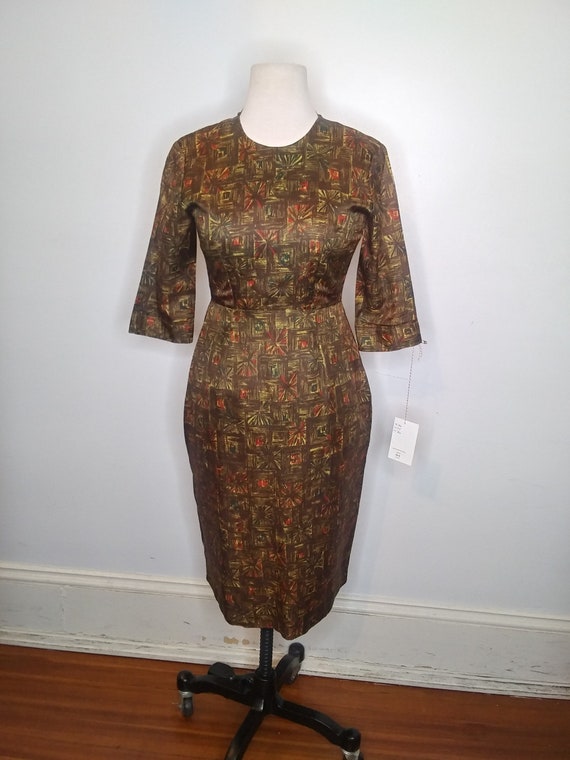 1950’s Handmade Green Brown Orange Geometric Dress