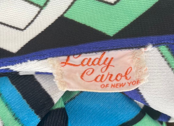 1970 Lady Carol Blue Green White and Black patter… - image 6