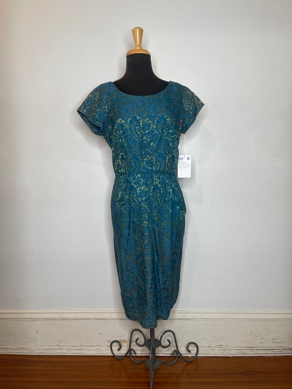 1950s Blue Taffeta Dress - image 1