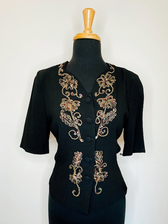 1940s black crepe blouse