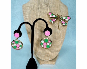 Trifari Alfred Philippe Confetti Modern Mosaic Butterfly Brooch and Earrings.